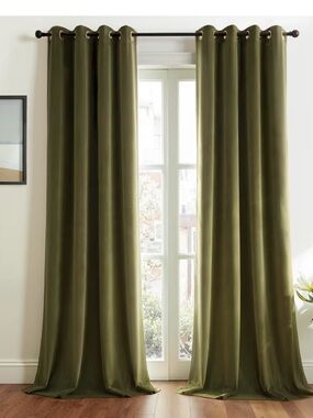 Topfinel Olive Green Velvet Blackout Curtains Panels 52 x 84